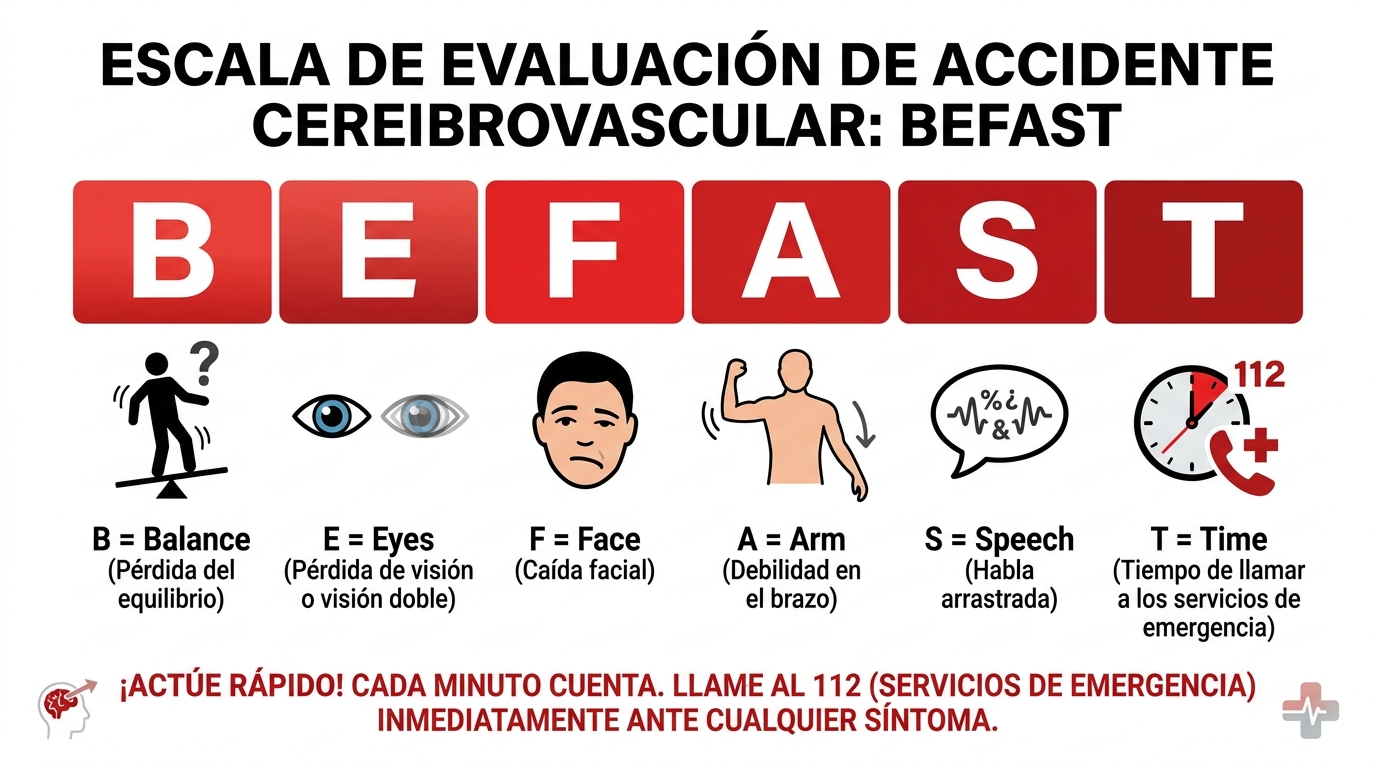 Infografía de la escala BEFAST para detectar un EVC